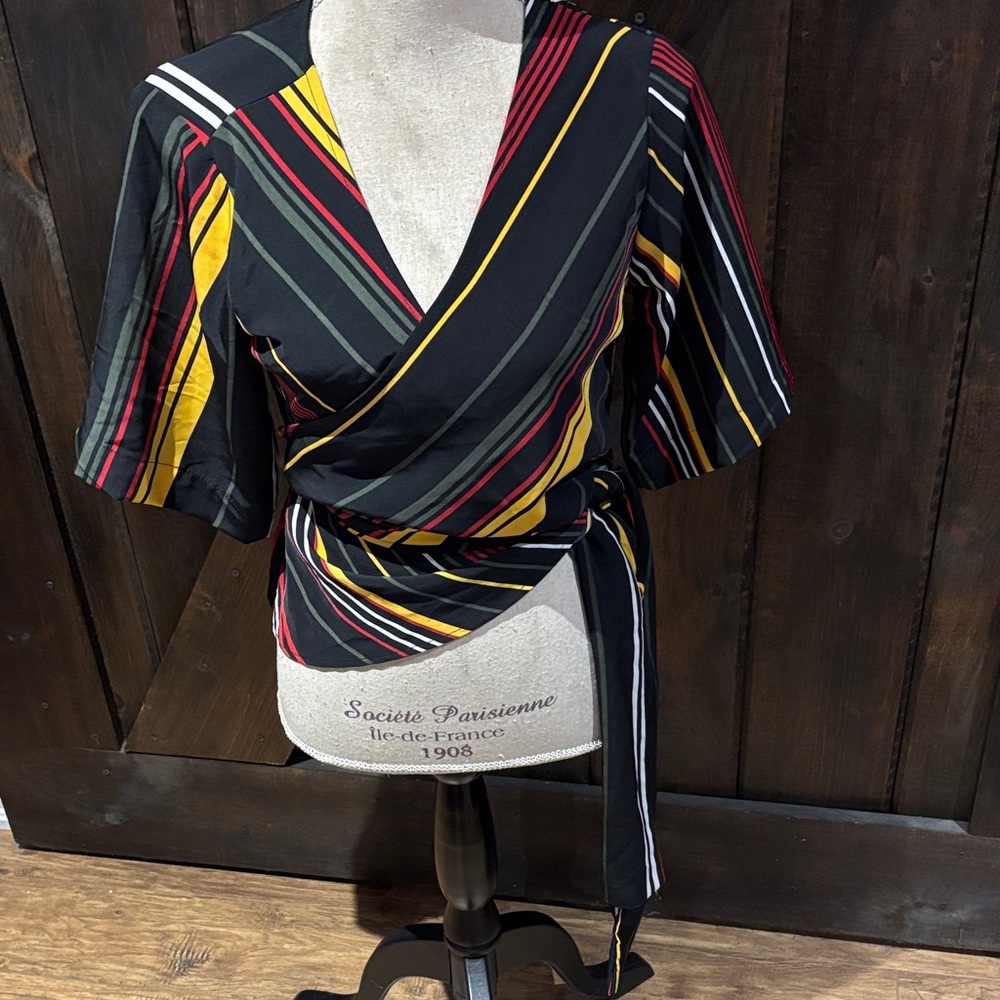Streetwear Society Multicolor Striped Wrap Blouse - Picture 2 of 12